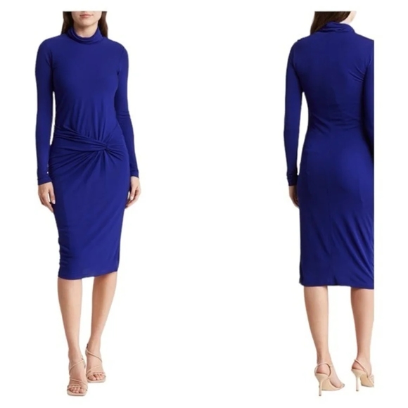 Reiss Freya Twisted Turtleneck Midi Dress